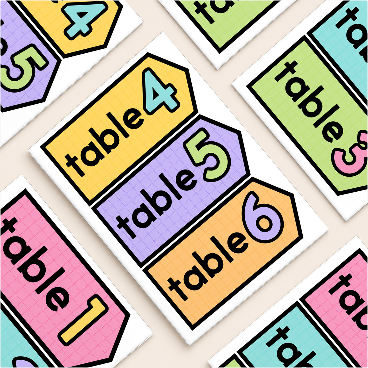 Printable table number tag pages, Bright colours