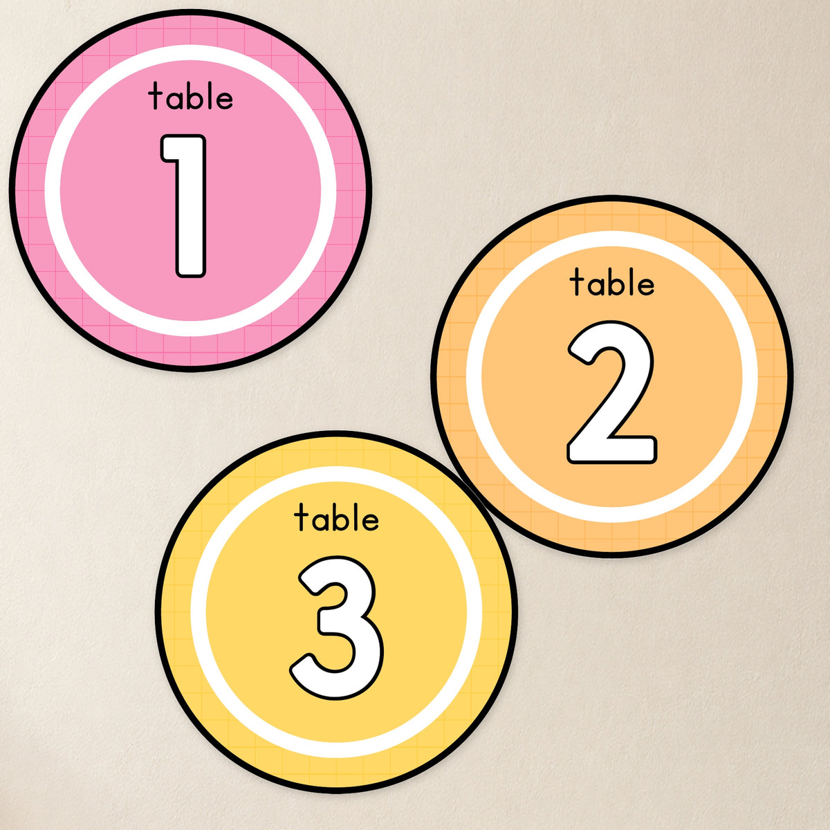 Three solid table circles, Bright colours
