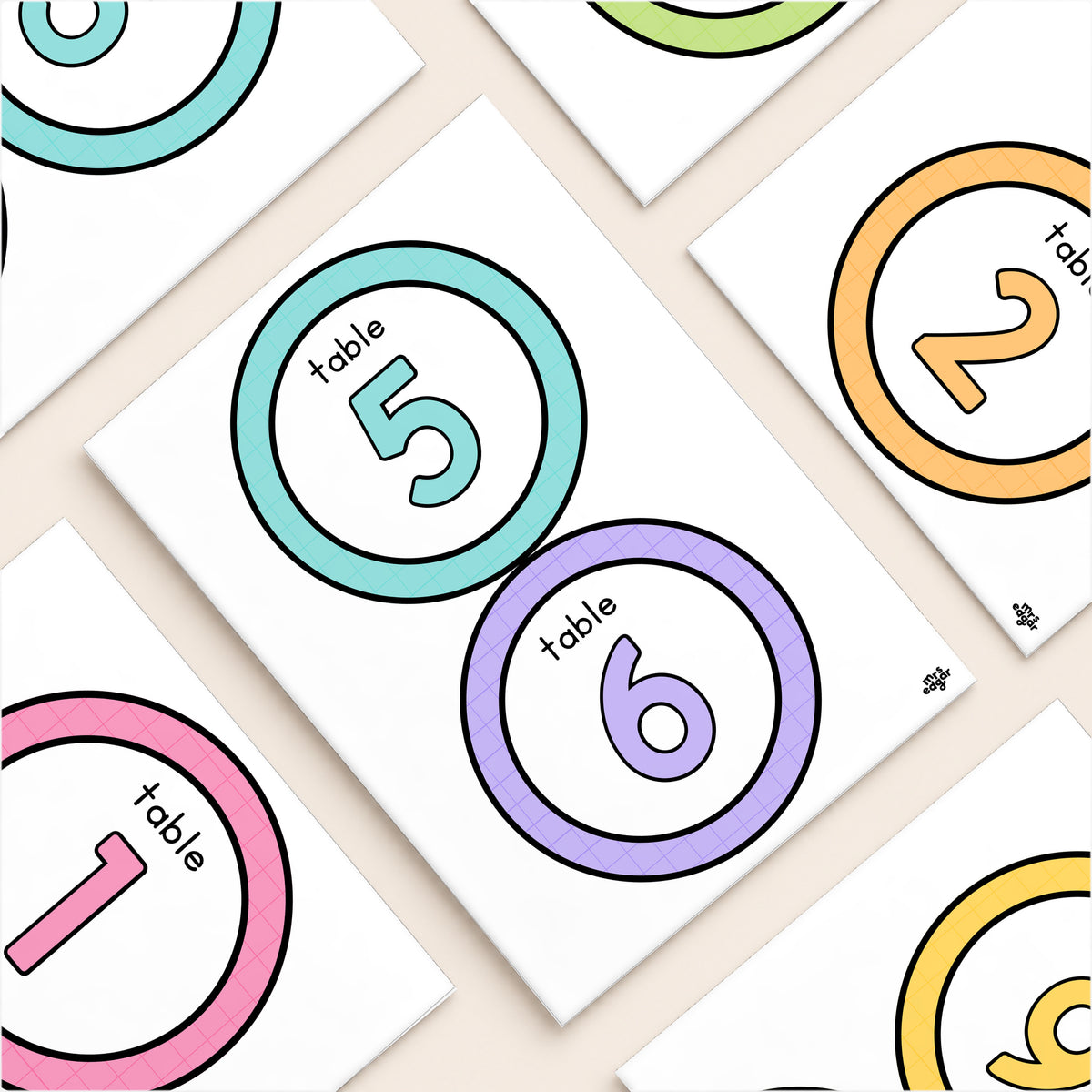 Flat lay of ring-style table circles, Bright colours