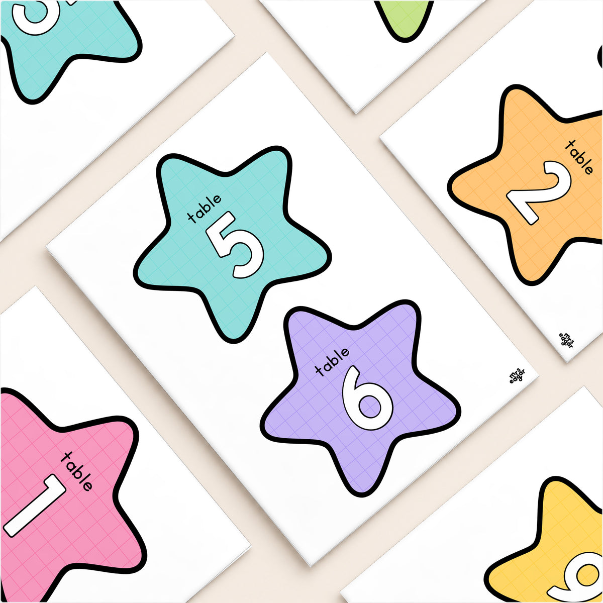 Flat lay of table group stars, Bright colours