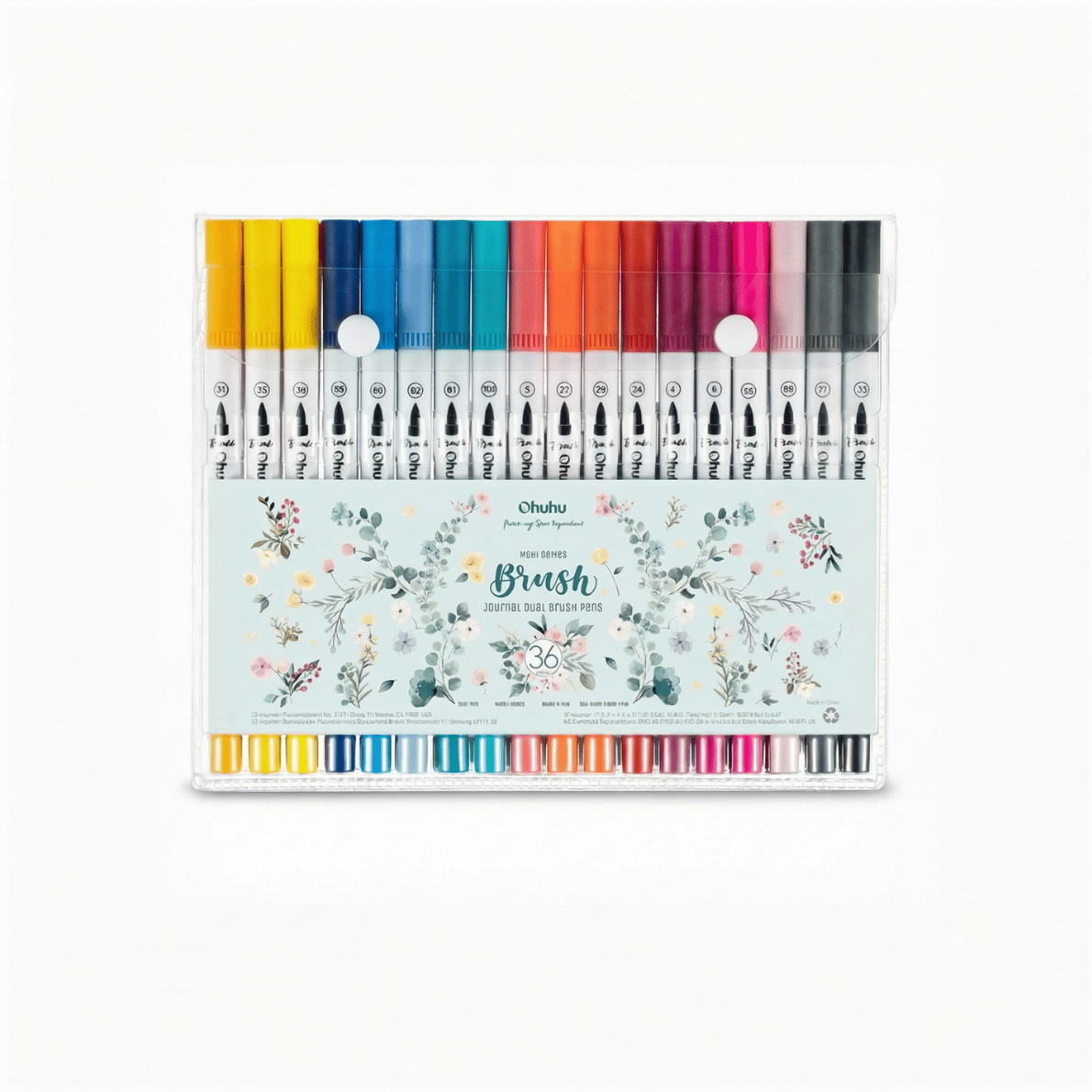 Teacher brush pens set with 36 dual tip colours in storage case, ideal teacher pens for classroom planning, marking and creative projects