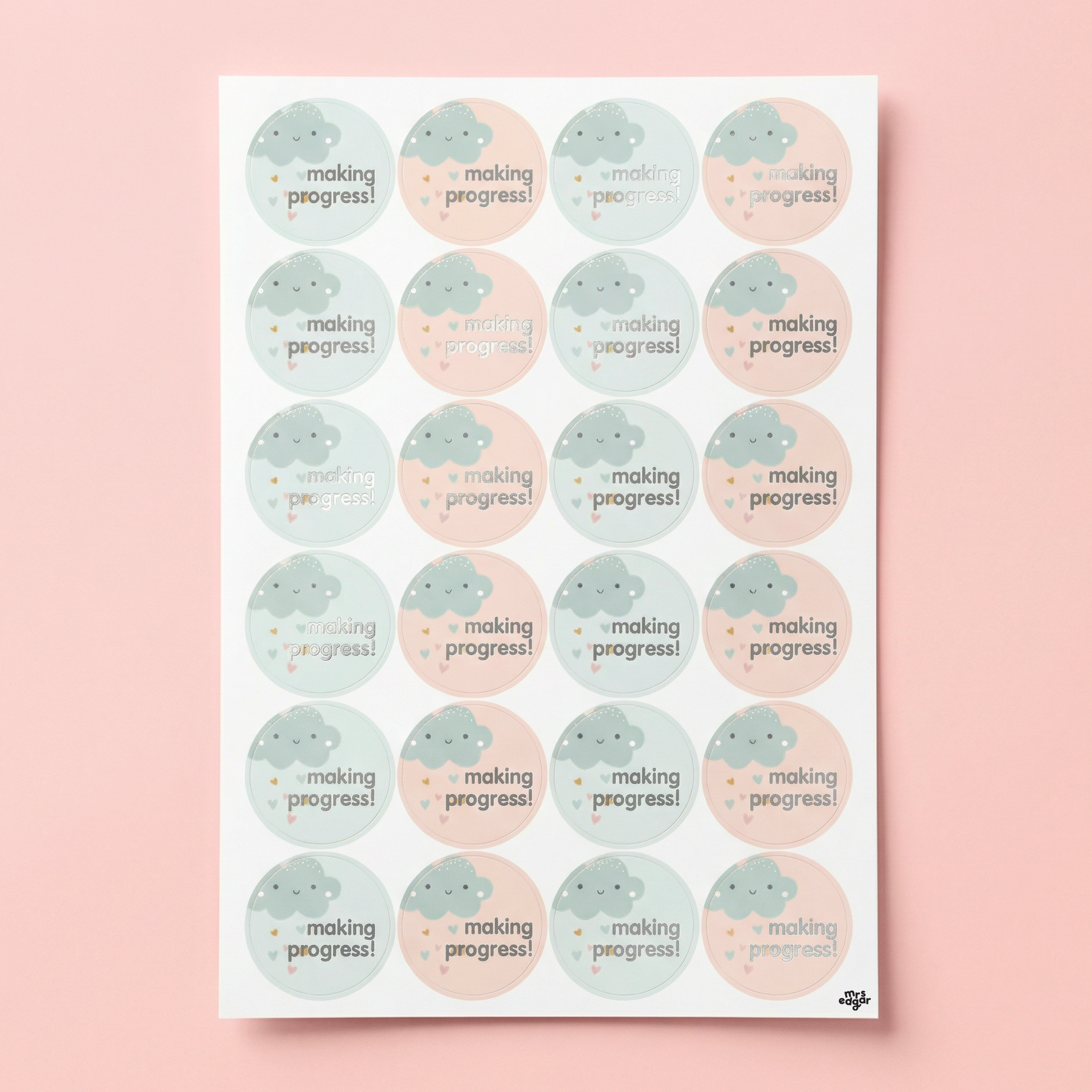 Cute “Making Progress” Cloud Stickers for students with positive phrases 