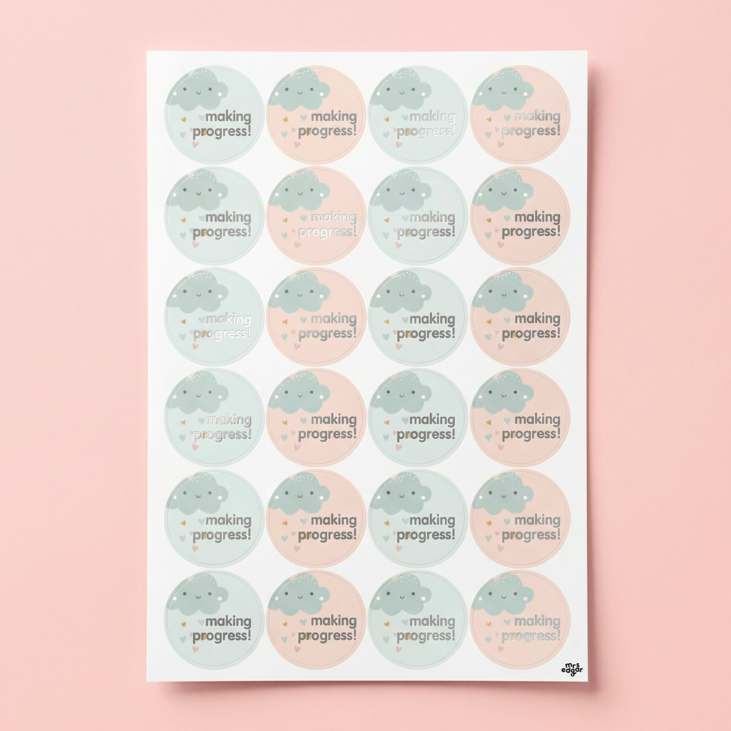 Cute “Making Progress” Cloud Stickers for students with positive phrases 