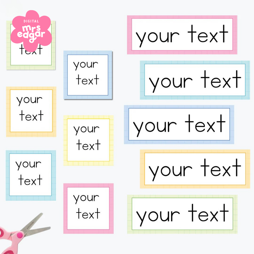 Editable square and rectangle labels , pastel coloured. 