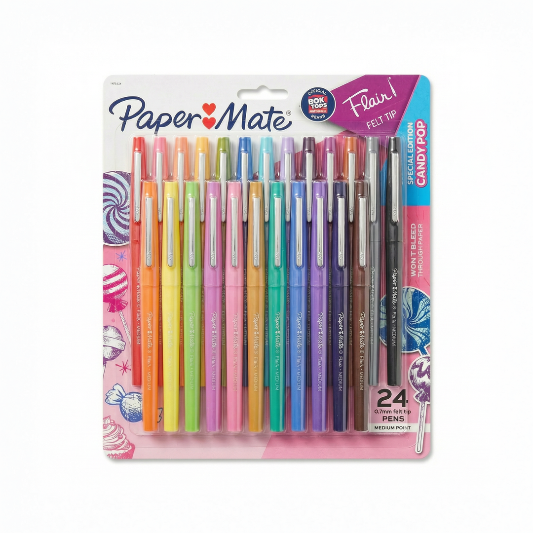Teacher felt tip pens 24 pack Paper Mate Flair Candy Pop colours, vibrant teacher pens for classroom marking, planning and creative work