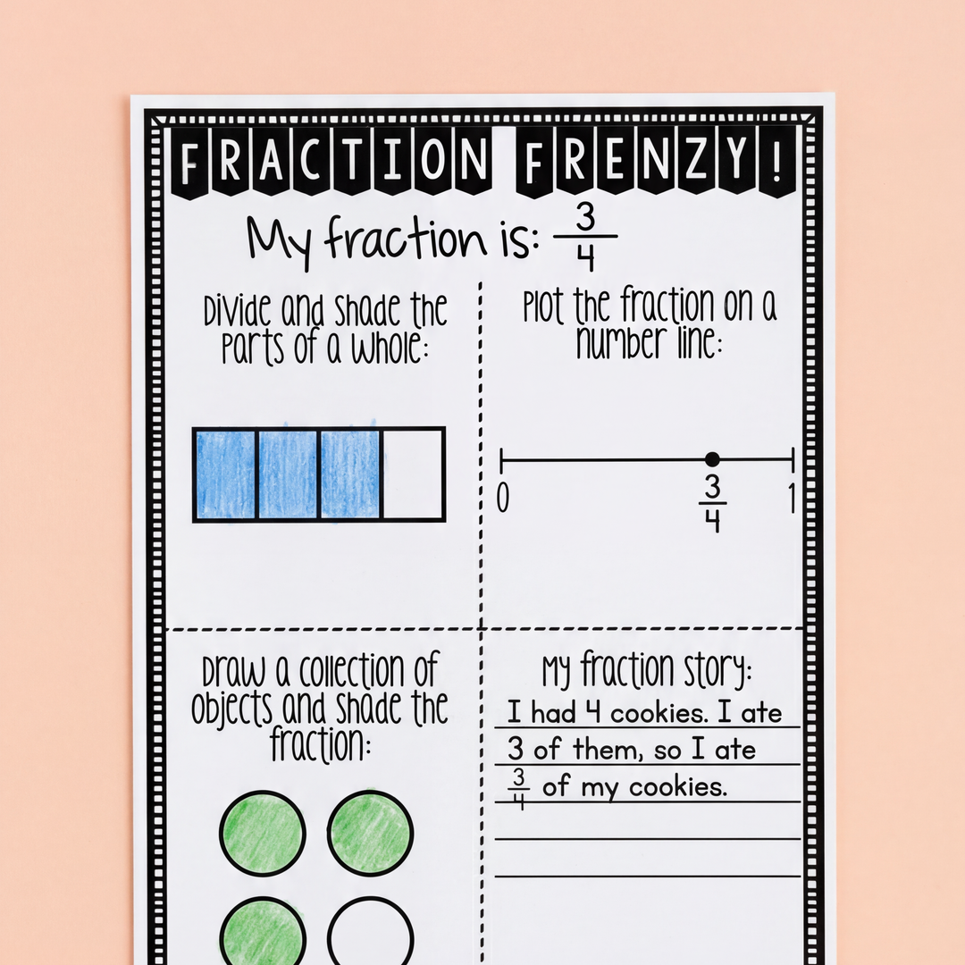 Division Word Problems worksheet featuring seven division problems with space for students to show their workings. Includes sections for writing a personal division story and defining the concept of division with a drawing of two children at the bottom.