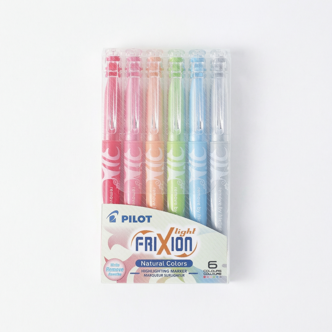 Teacher highlighters 6 pack Pilot FriXion Light erasable markers in natural pastel colours, reusable teacher stationery for highlighting and note-taking