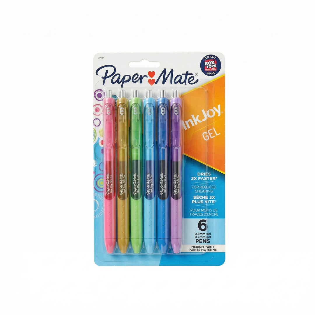 Teacher gel pens 6 pack Paper Mate InkJoy 0.7mm medium point, smooth writing teacher pens in assorted colours for classroom notes and marking