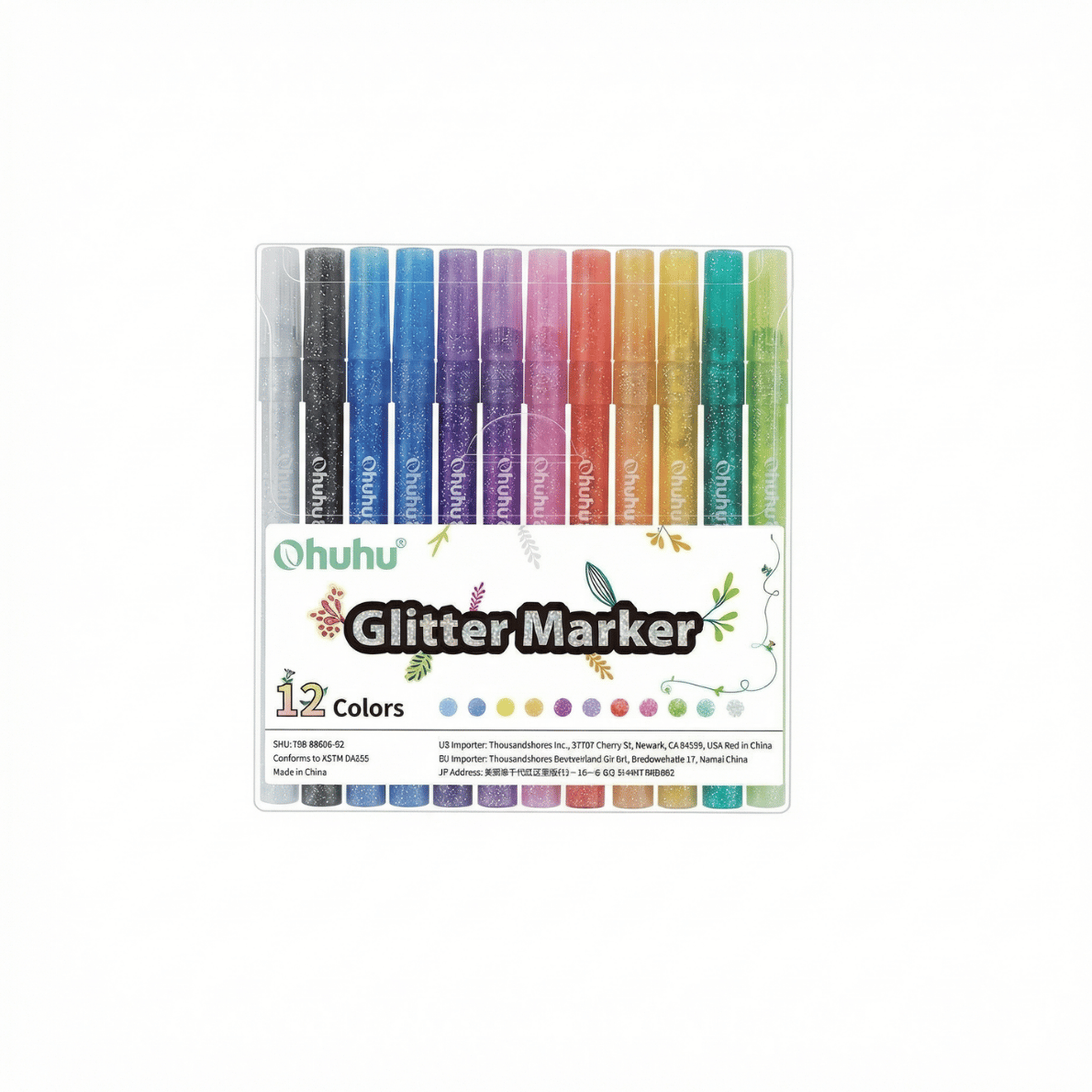 Teacher glitter marker pens set with 12 colours in case, ideal teacher pens for classroom displays, marking and creative projects