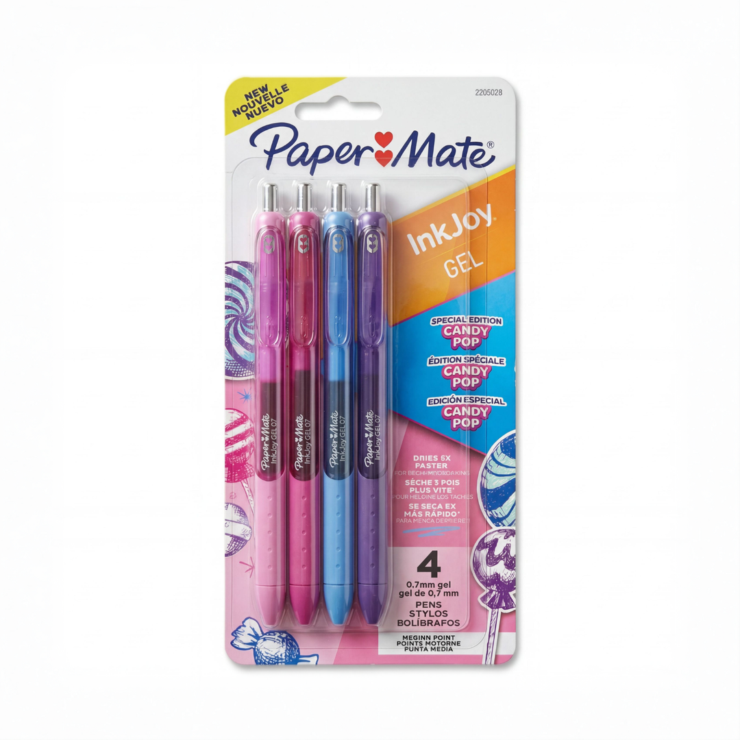Teacher gel pens 4 pack Paper Mate InkJoy gel 0.7mm Candy Pop colours, smooth writing pens for teacher marking, notes and everyday classroom use