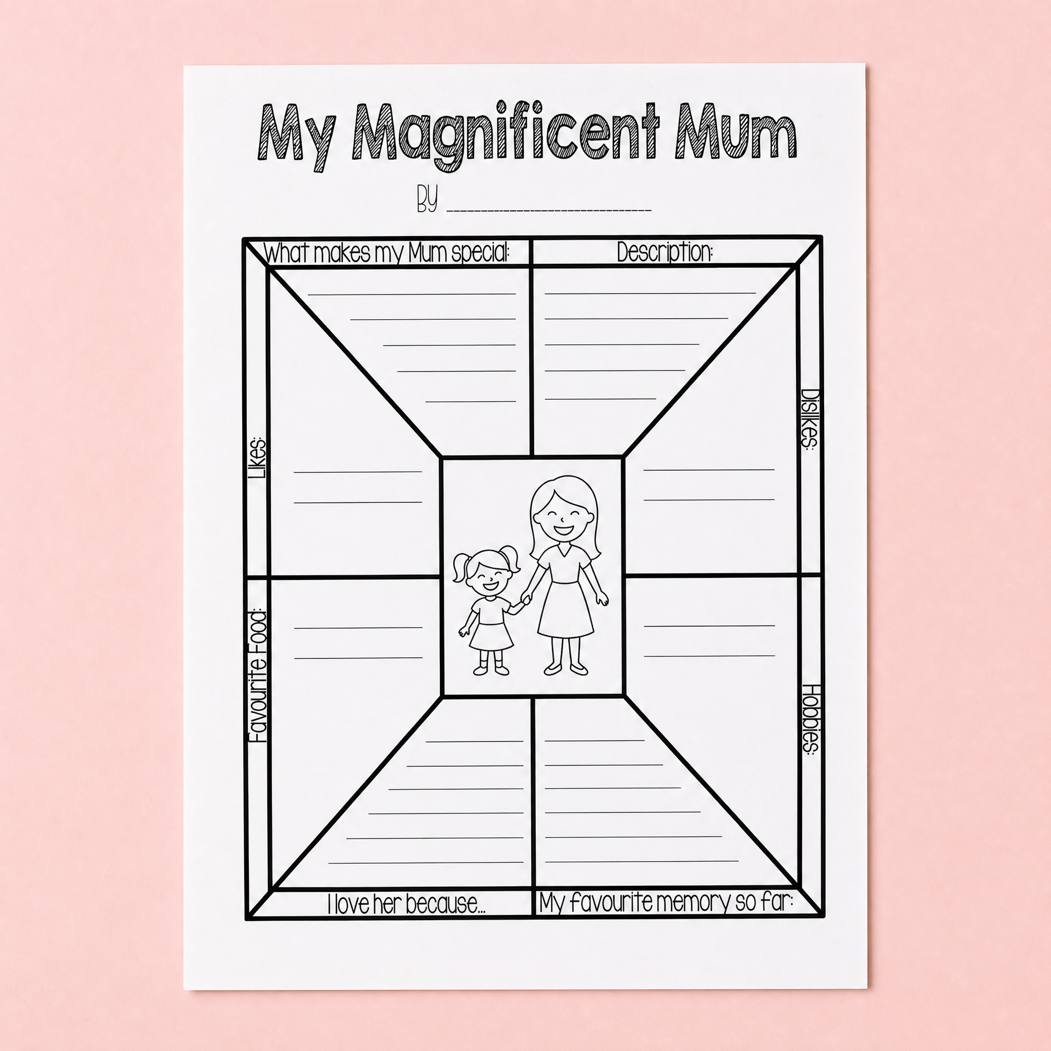 Thoughtful Mother’s Day writing and reflection activity perfect for preschool, kindergarten, and primary students to celebrate Mum or a special caregiver. This printable “My Magnificent Mum” worksheet encourages children to describe what makes their mum special, her likes and dislikes, favourite food, hobbies, favourite memories, and reasons they love her. Ideal for Mother’s Day classroom activities, writing lessons, SEL learning, homeschool tasks, keepsake gifts, bulletin board displays