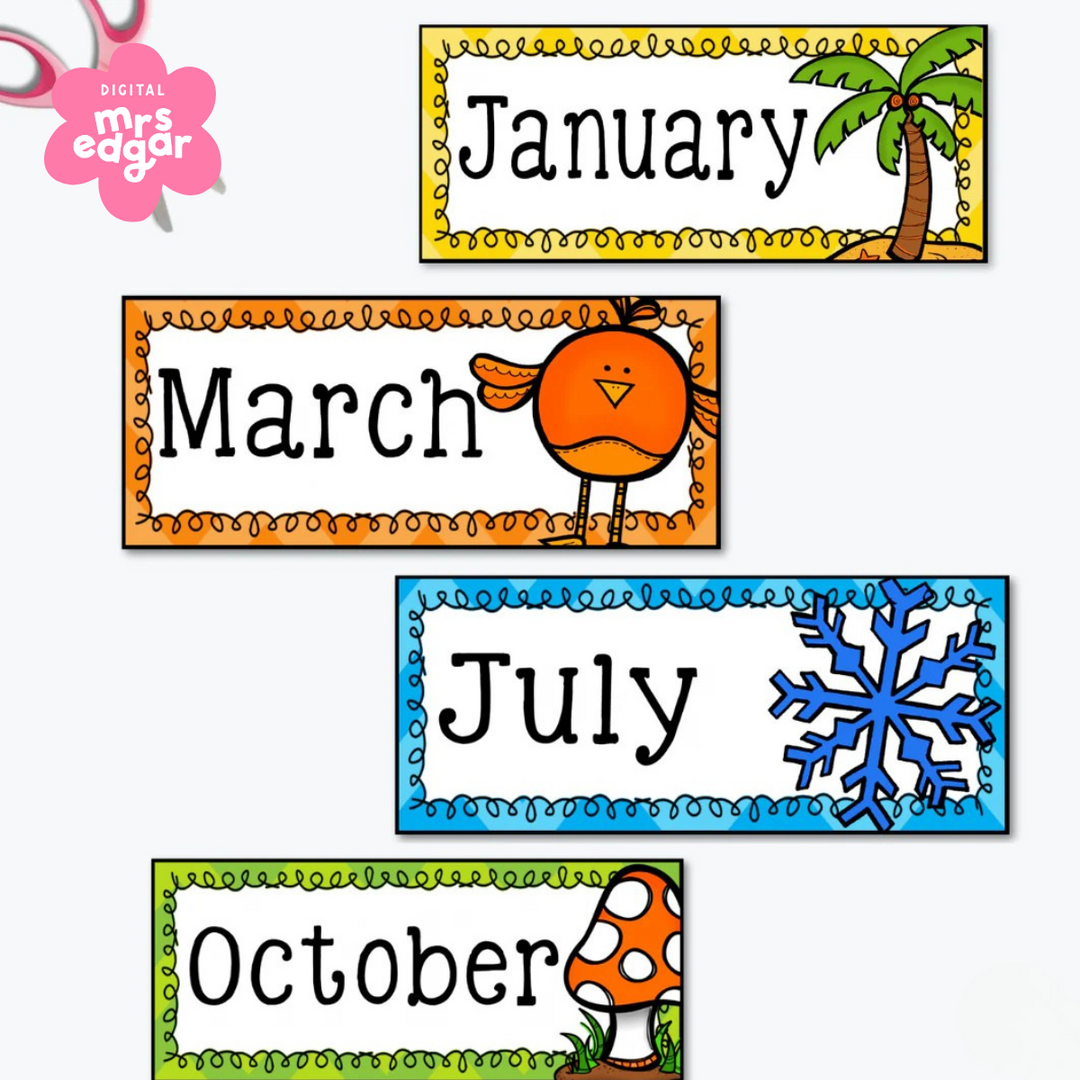 Classroom display posters illustrating Australian seasonal months, showing all months of the year with colourful visuals.