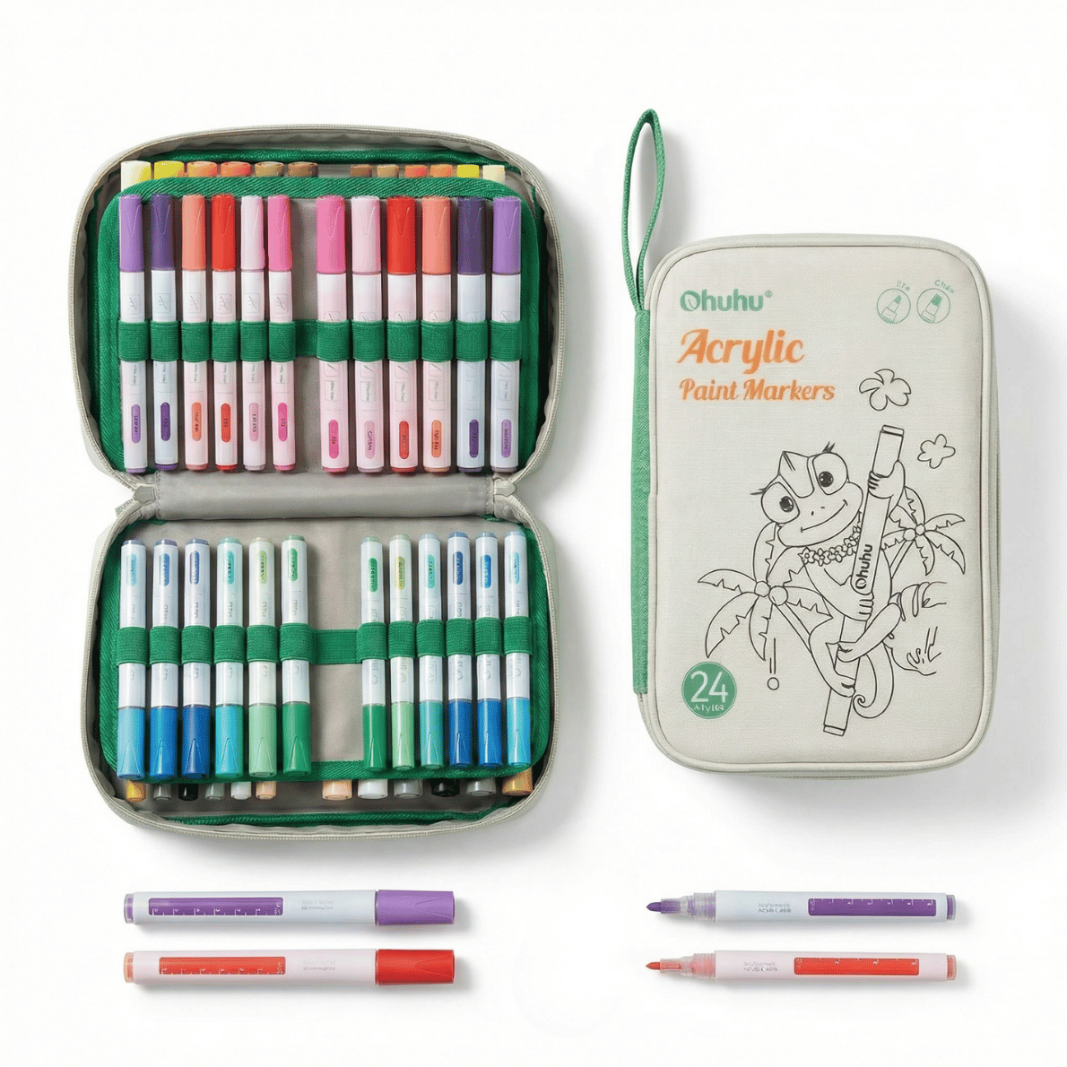 Teacher acrylic paint markers set with 24 colours in zip case, versatile teacher pens for classroom art projects, crafts and creative learning