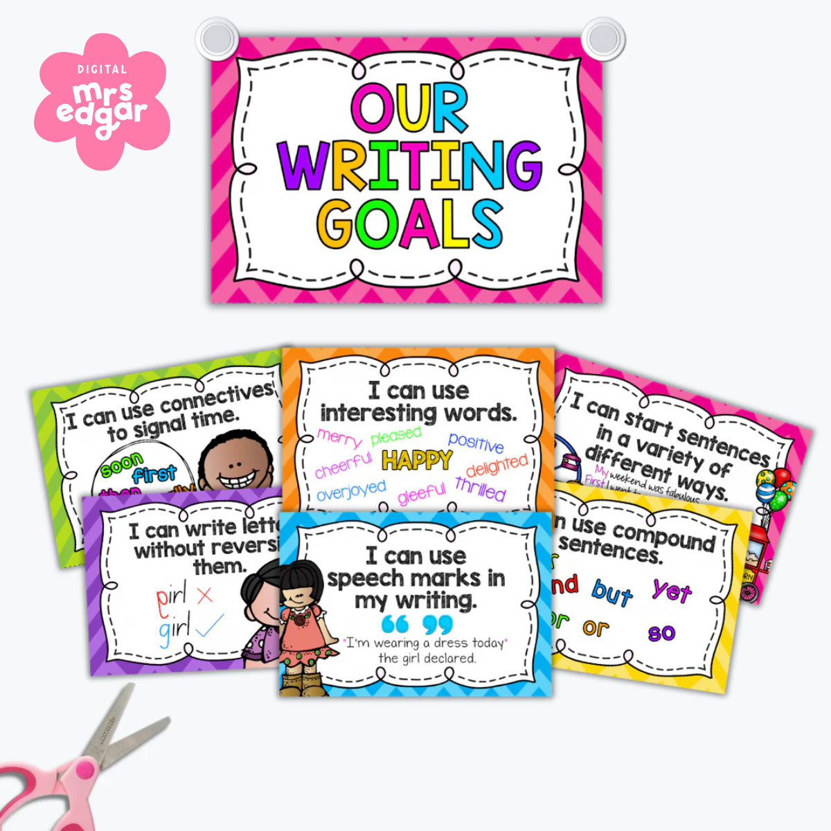 Editable Writing Goals Chart for tracking student progress, designed as a digital teacher resource to support classroom learning goals.