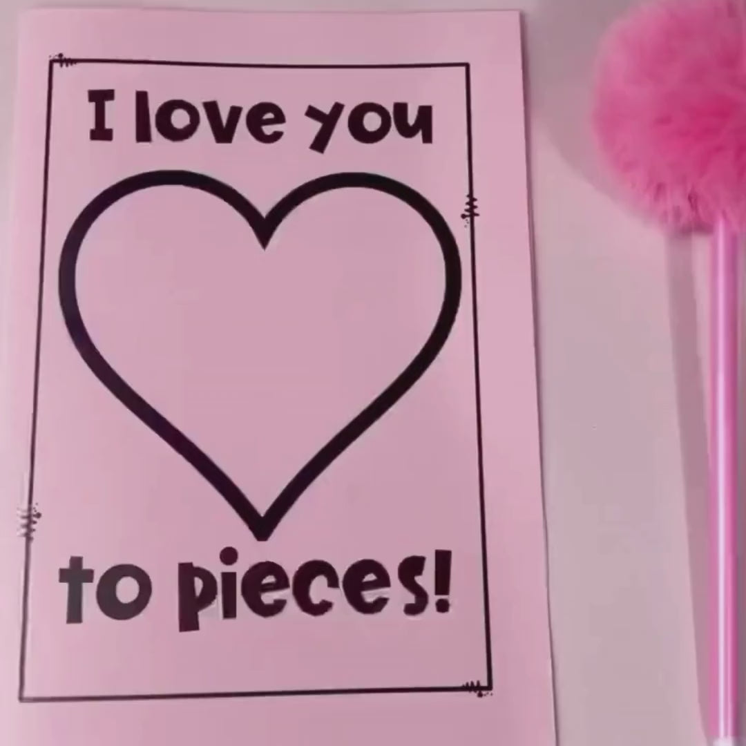 Editable and printable “I Love You to Pieces!” heart craft template ideal for Valentine’s Day, Mother’s Day, Father’s Day, friendship themes, and kindness activities. Students can decorate the large heart using torn paper, tissue paper, confetti, pom poms, stickers, or collage materials to create a personalised keepsake. Perfect for preschool, kindergarten, and primary classrooms, as well as homeschool art projects, fine motor practice, centres, bulletin boards, and social emotional learning activities.