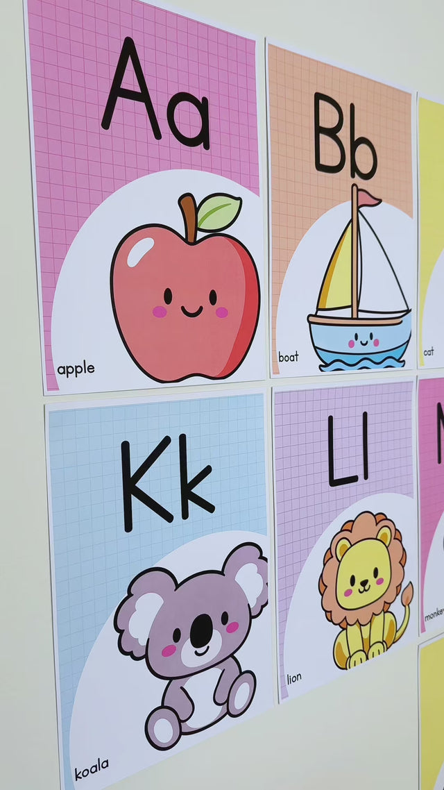 Printable classroom alphabet chart shown up close