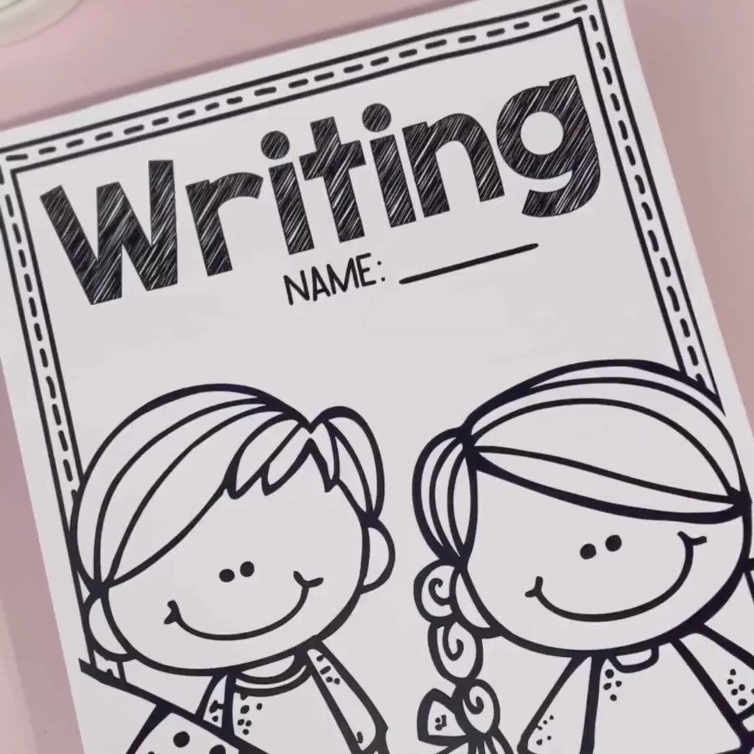 A video of our digital downloads 'editable Book Covers' for teachers, featuring subjects like English, Maths, and Science, before and after being coloured in.