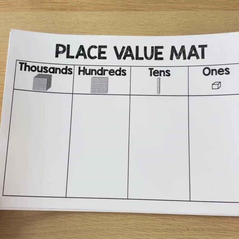 Printable Place Value Mats for two-, three-, and four-digit numbers with clear, visually engaging layouts.