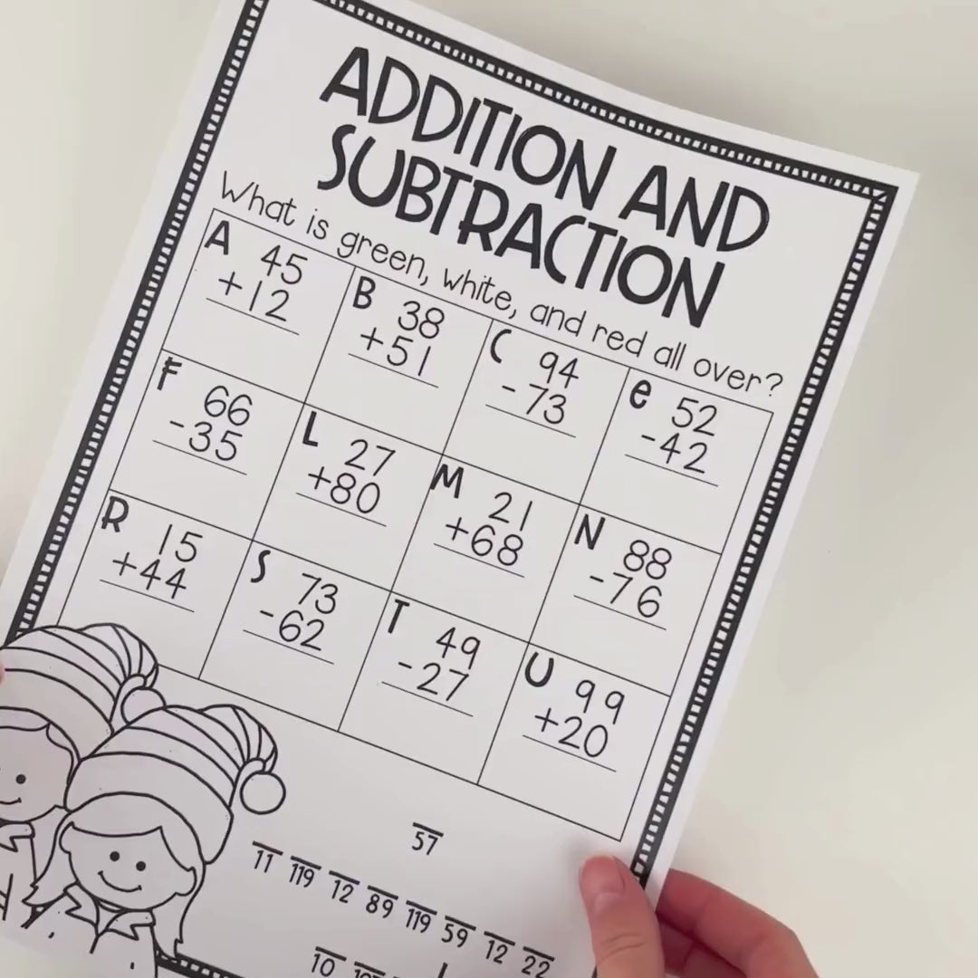 Video of the Christmas Addition and Subtraction Crack the Code worksheet being solved.