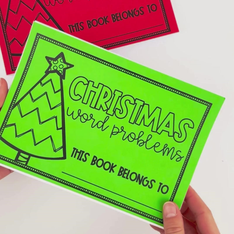 Students solve Christmas-themed math word problems in printable A5 booklet format to practise core operations during the holiday season.