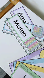Printable classroom name plates shown up close