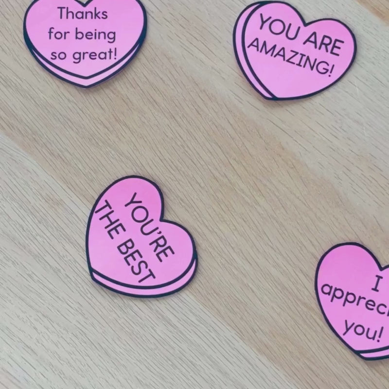 Printable World Teachers’ Day candy heart notes with sweet messages to show appreciation for educators.