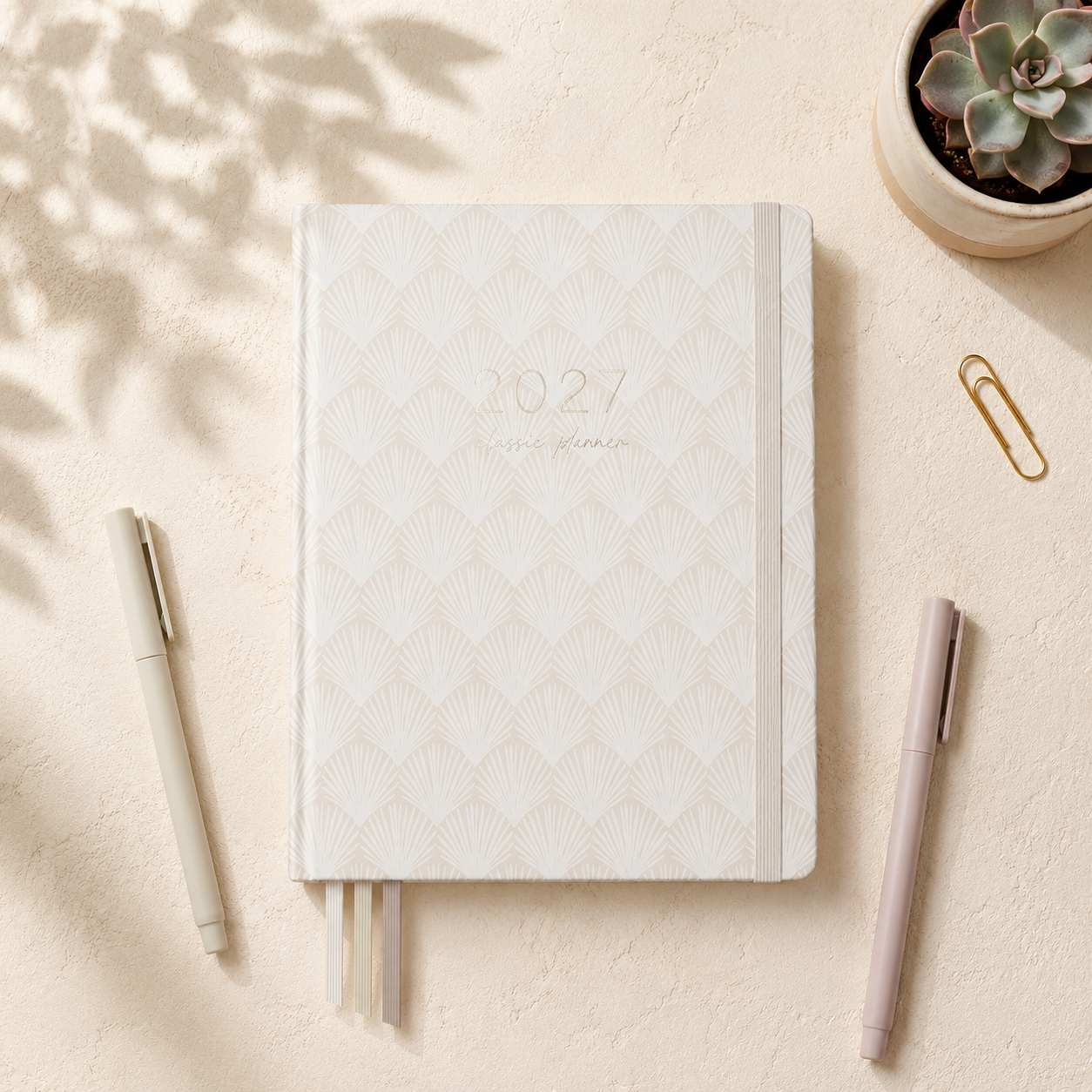 2027 Shells Classic Weekly Teacher Planner styled lifestyle scene
