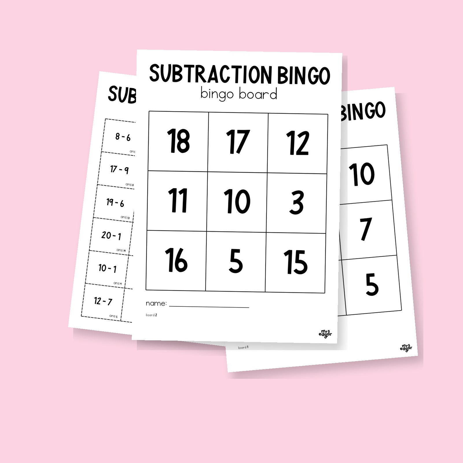 Subtraction Bingo Game | Subtraction Within 20 | Years 1–2 Maths