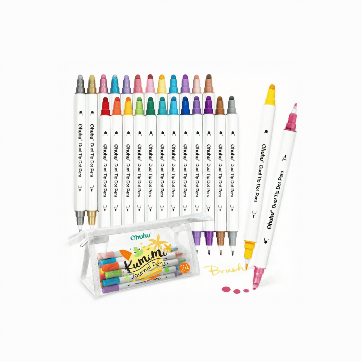 Teacher dot marker pens set with 24 dual tip colours and storage pouch, ideal teacher pens for classroom activities, marking and creative learning