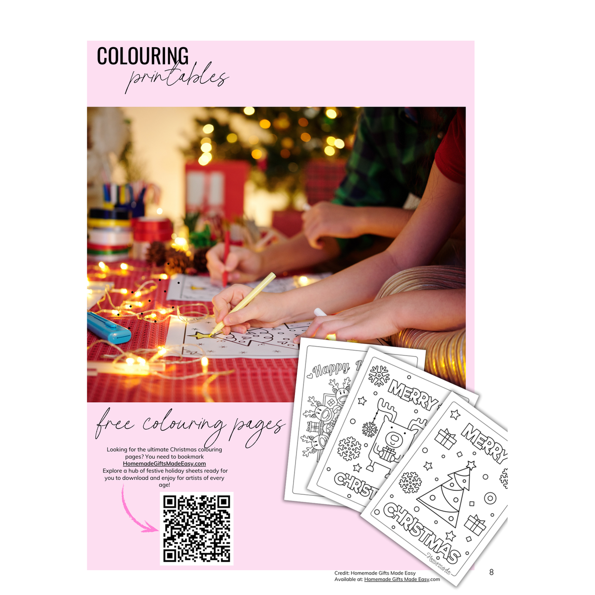 Free Christmas colouring printables page from the Ultimate Christmas Handbook with kids colouring festive sheets