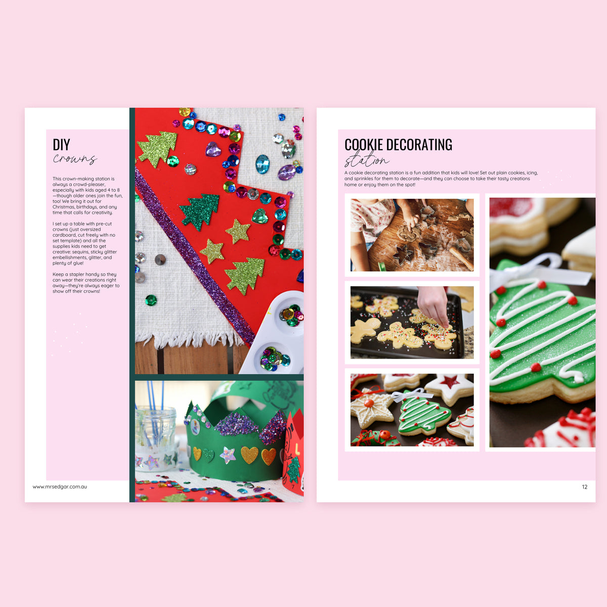 DIY crown craft and cookie decorating station ideas for kids inside the free Christmas handbook