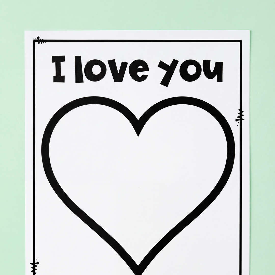 Card with heart and text 'I love you to pieces!' on a light green background