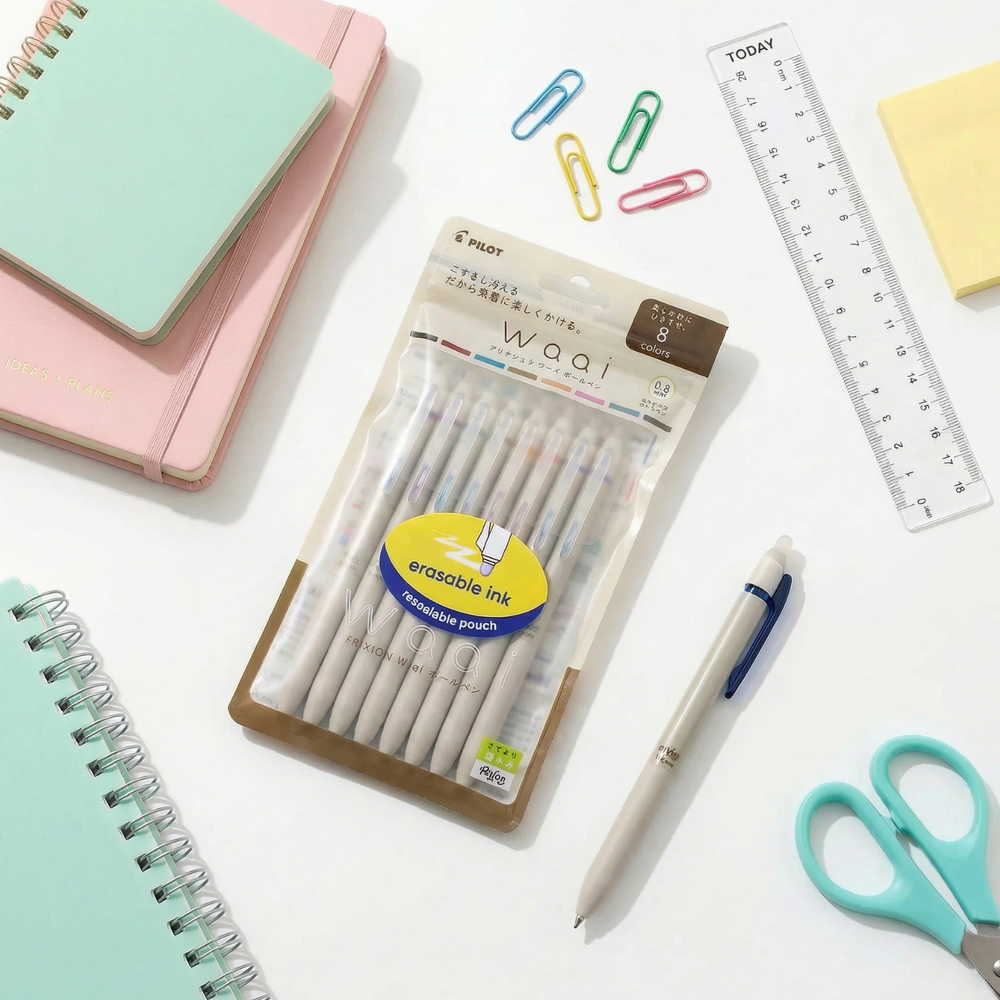 Teacher erasable gel pens set with planner, ruler and stationery, Pilot FriXion Waai pens ideal for classroom organisation, note-taking and correcting mistakes